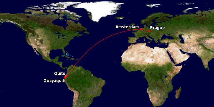 Trasa letu do Guayaquil v Ekvádoru