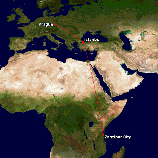 Doba letu na Zanzibar přes Istanbul